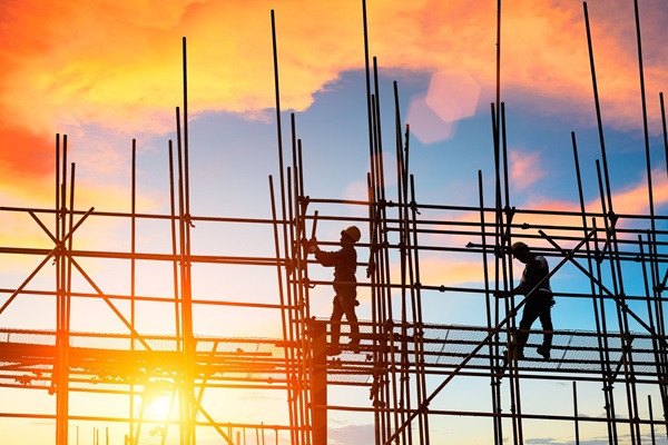 Construction site with the sunset