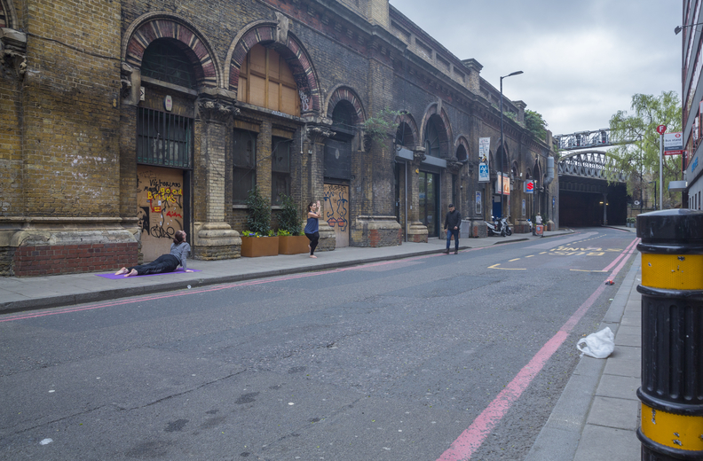 yoga on the pavements of Bermondsey