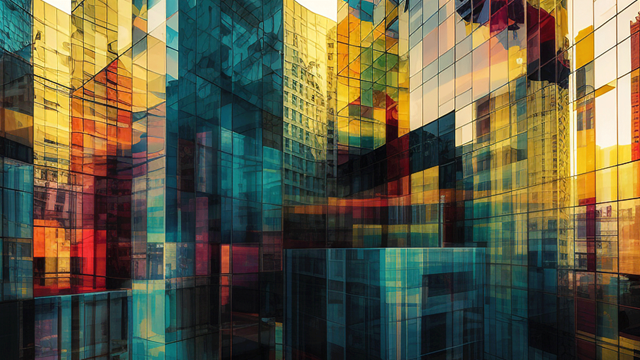 Abstract image representing several building facades overlapping