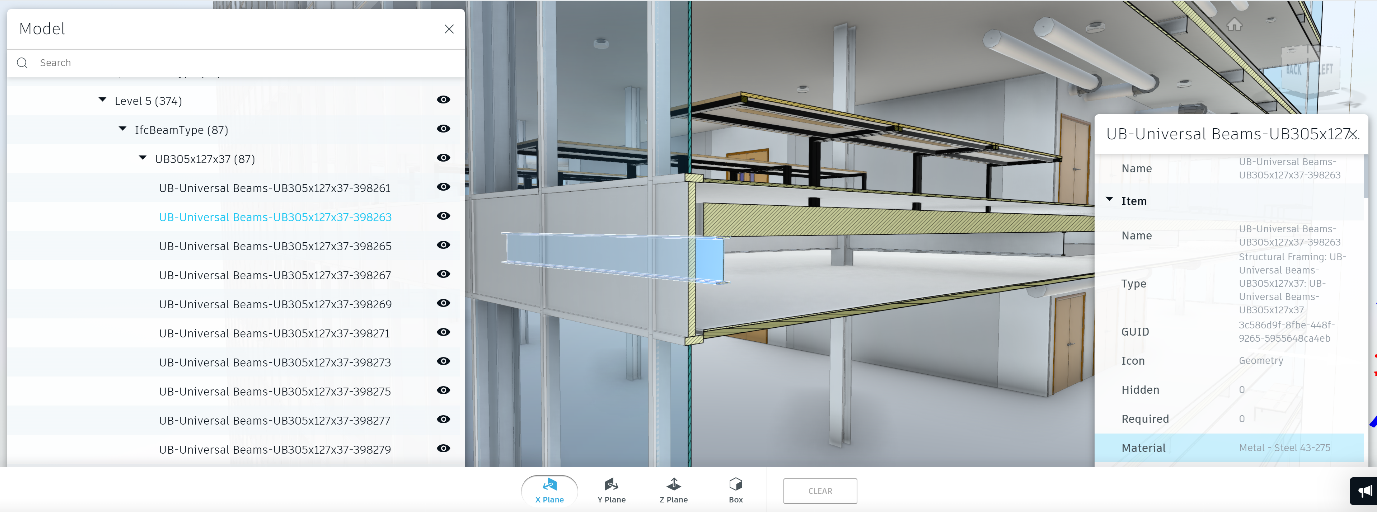 Internal view of model showing beam selected 1