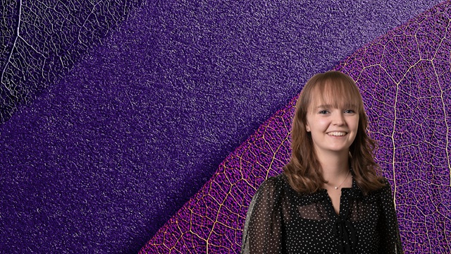 Ellen Lennox in front of purple leaf background