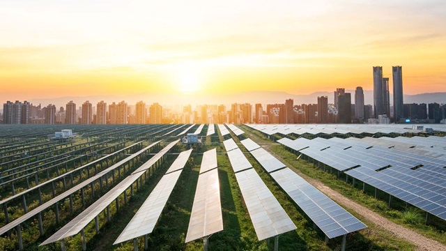 solar-panels-and-sunset