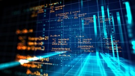 Virtual charts and equations in blue and orange