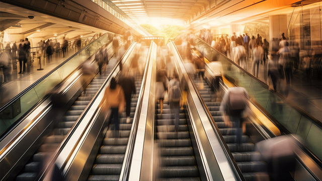 Health and Safety insights psychosocial banner image of crowd on escalators