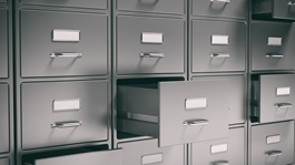 Filing cabinets with open drawers