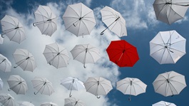 Umbrellas floating in sky