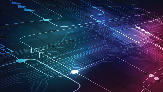 Carte de circuit imprimé sur lequel sont superposées des flèches directionnelles